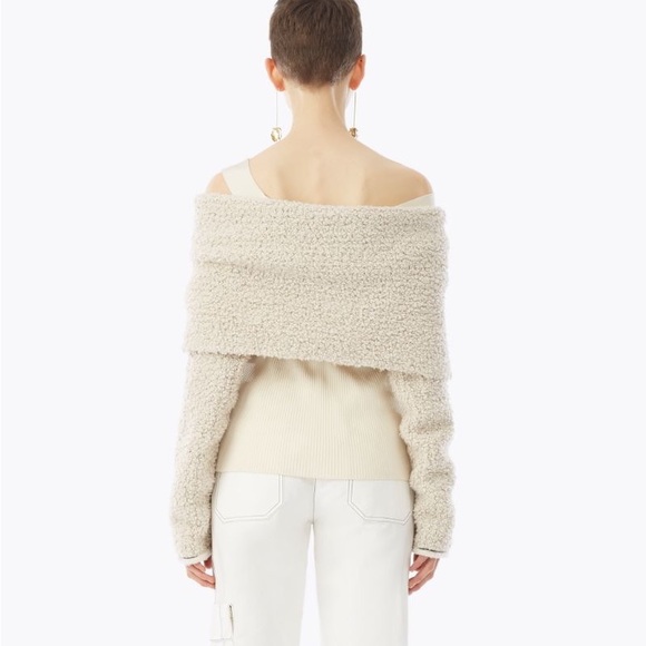 3.1 PHILLIP LIM Off The Shoulder Boucle Pullover Sweater MEDIUM Wool Fuzzy NWT - Picture 3 of 9